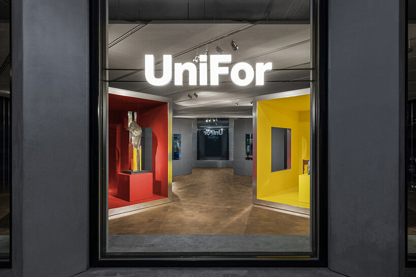 the exhibition takes place in the central hall of Spazio UniFor, designed by Herzog & de Meuron