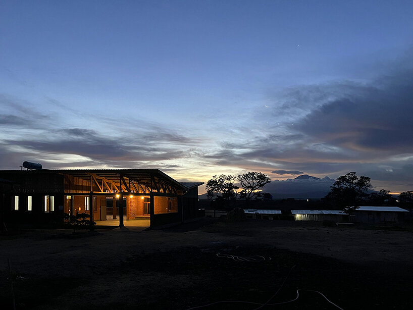 dusk over the dining block with Mount Meru beyond