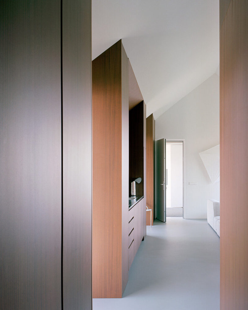 built-in timber cabinetry integrates storage and kitchen functions