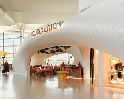 MARC FORNES / THEVERYMANY lands fuselage-like louis vuitton store at heathrow