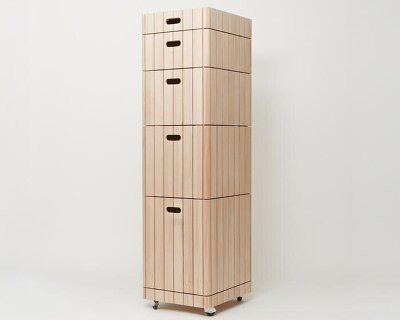 PnP’s cabinet collection builds modular storage from planks and exposed screws