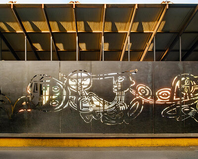 rootstudio's oaxaca bus stops feature cut metal panels inspired by local histories