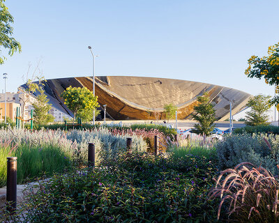 snøhetta drops monumental mirrored bowl over gardened metro station in riyadh
