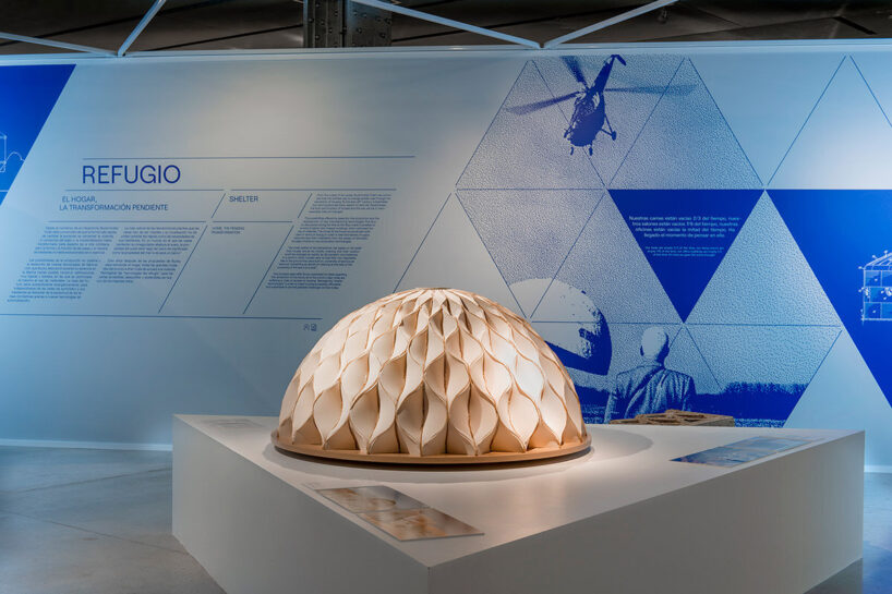 Weaving a Home, 2020, the quarter-scale prototype at Espacio Fundación Telefónica in Madrid is exhibited as part of 'Radical curiosity: In the Orbit of Buckminster Fuller' curated by Rosa Pera and José Luis de Vicente