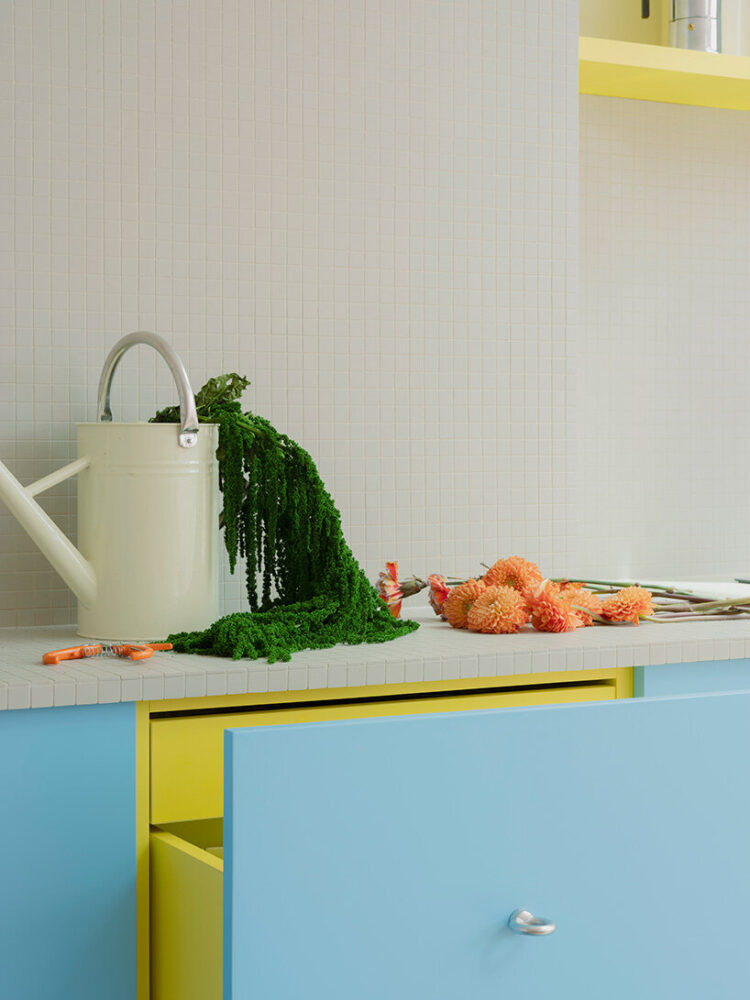 still life arrangements across the countertop introduce color and texture