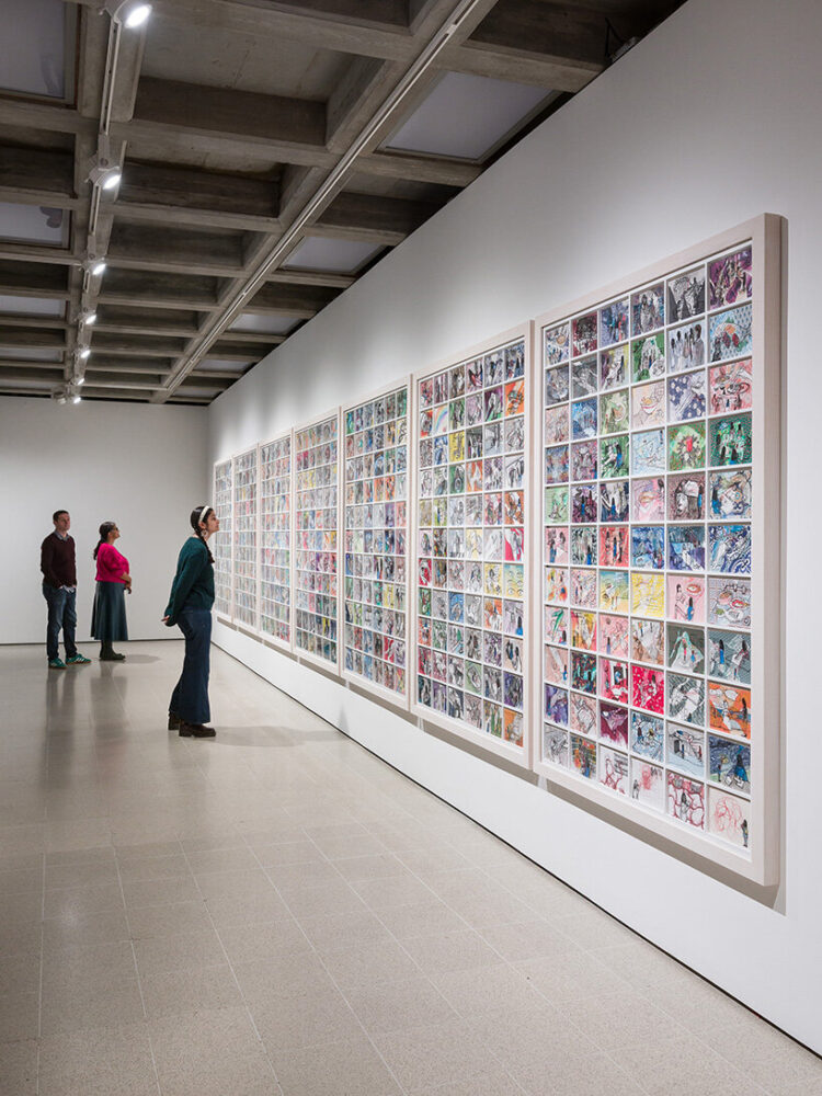 installation view of Chiharu Shiota: Threads of Life. Drawings for Yoko Tawada's Praktikantin (The Trainee) (2023-24) | image by Mark Blower, courtesy of the Hayward Gallery. © DACS, London, 2026 and Chiharu Shiota