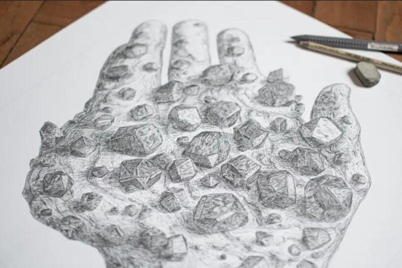 pencil drawing of the garnets that will be used as a template for the actual fragments on the glass strips