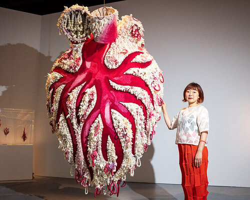 ema shin embroiders intricate detailing into monumental heart for biennial of sydney