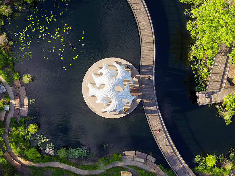 riveted aluminum panels form cocoon-like pavilion by MARC FORNES / THEVERYMANY