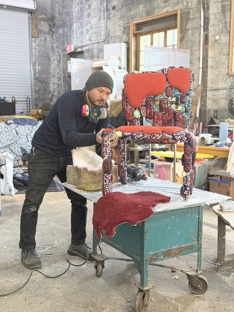 under heat and pressure, the soft pile collapses and fuses, creating an alien surface that behaves like a thick skin