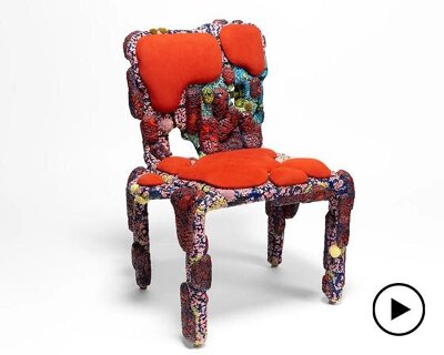 molded carpet series melts discarded fiber remnants into sculptural furniture skins