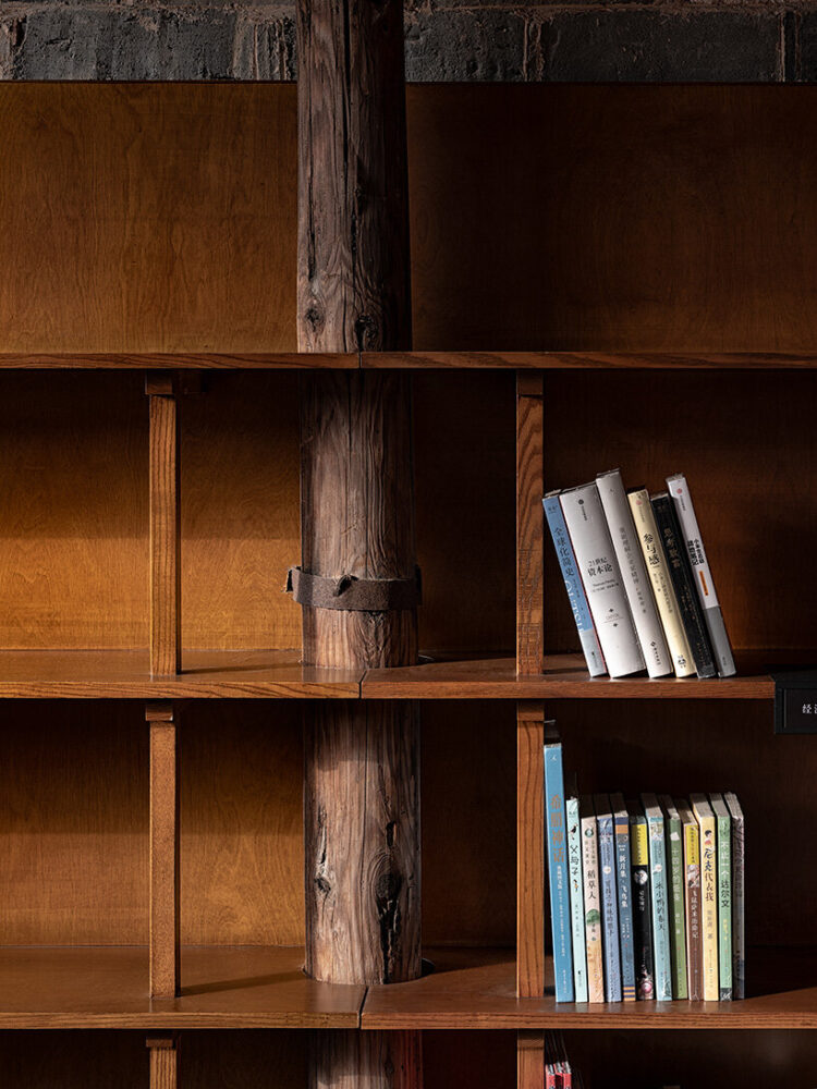 custom shelving wraps around existing timber columns