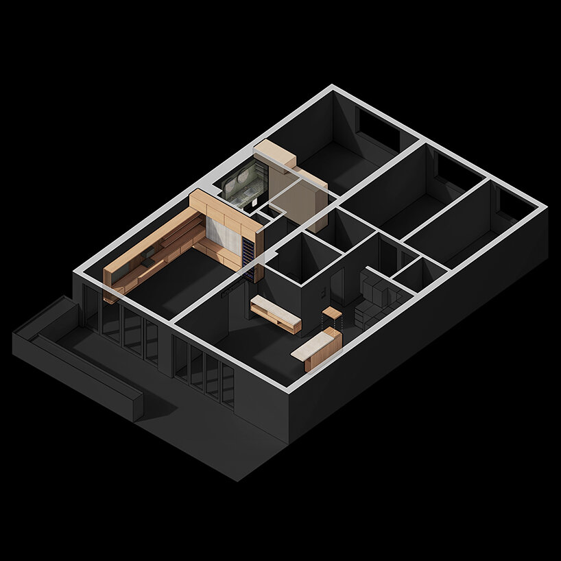 axonometric of custom millwork