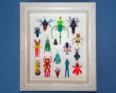 litterbugs reshapes plastic waste into fragile insect sculptures