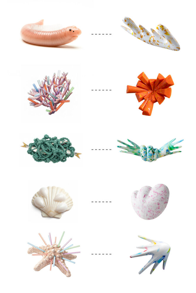visual record of the 'mutant' evolution where marine life and plastic debris merge into a single entity