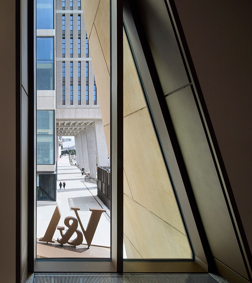 view down East Bank promenade from Level 2 of V&A East Museum