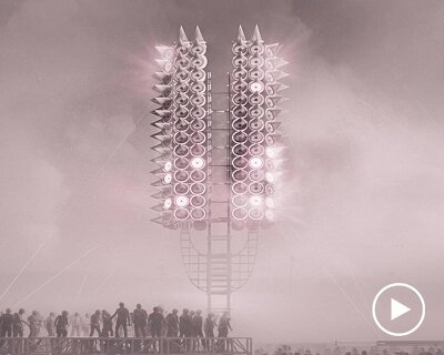 300 rings of light map collective human voice input into tower installation for burning man