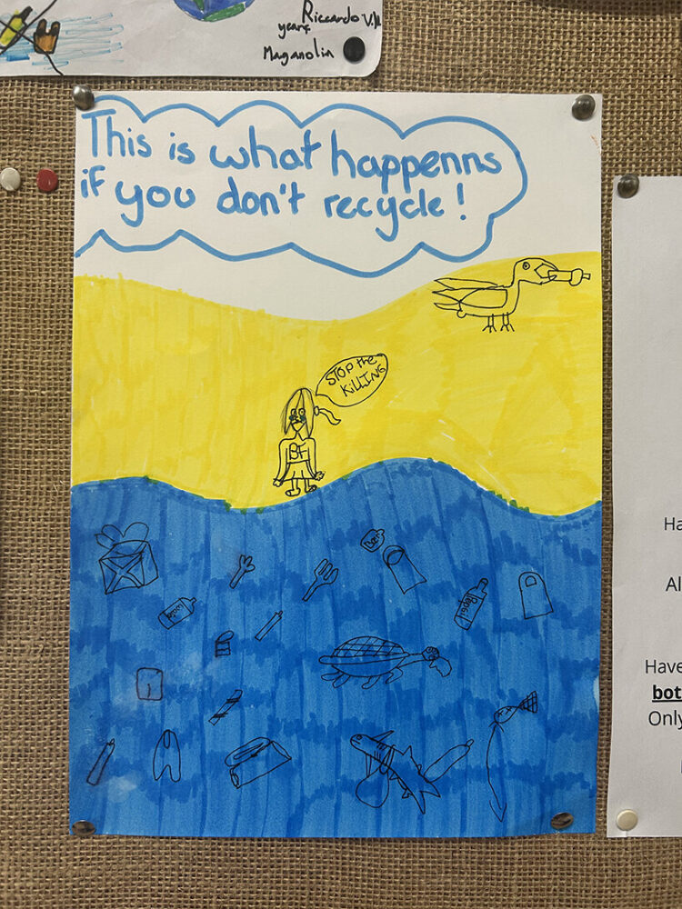 banner created by children at the British Design Museum to raise awareness