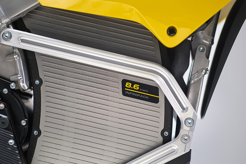 ribbed InfiniPack battery system forms part of the motorcycle’s structural frame