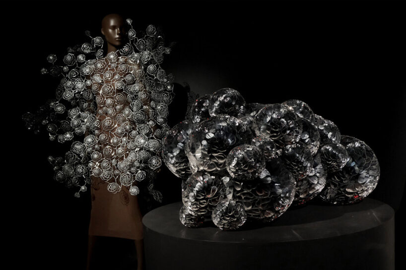 Aeriform Dress, from the ‘Aeriform’ collection, 2017, Iris Van Herpen Atelier (left). Untitled, 2009, Tara Donovan (right)