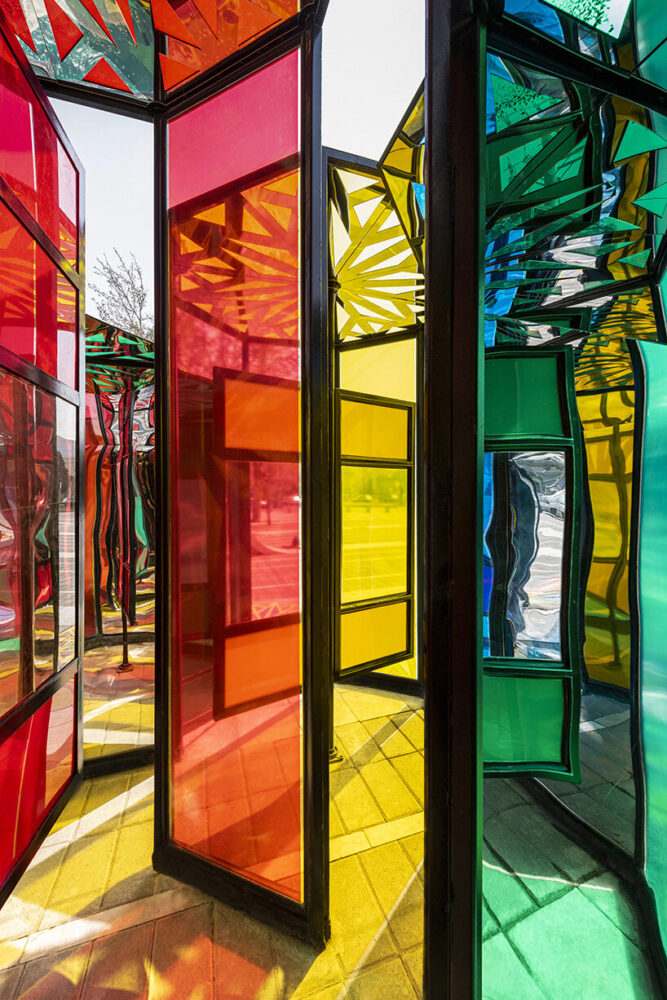 reflective surfaces creating spatial ambiguity within the labyrinth
