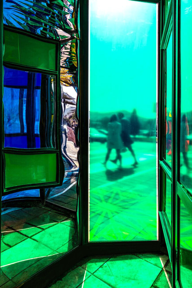colored acrylic and mirrored elements shaping atmospheric effects