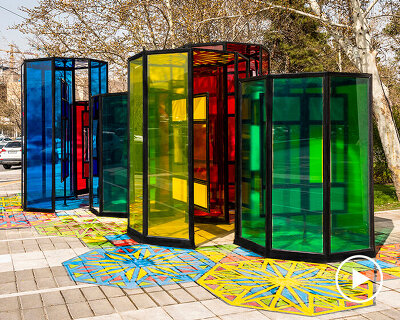 stained glass and mirrored octagons compose an interactive urban maze in iran