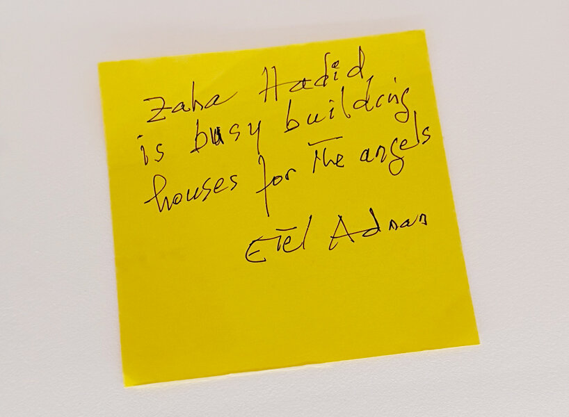 Etel Adnan Post-it note from the Hans Ulrich Obrist archive | image © designboom