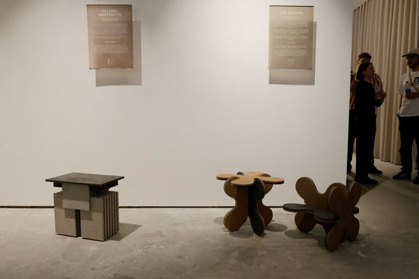 Filippo Andrighetto, Space Invader (left), Lea Colombo, ATOM stools (right). image © designboom