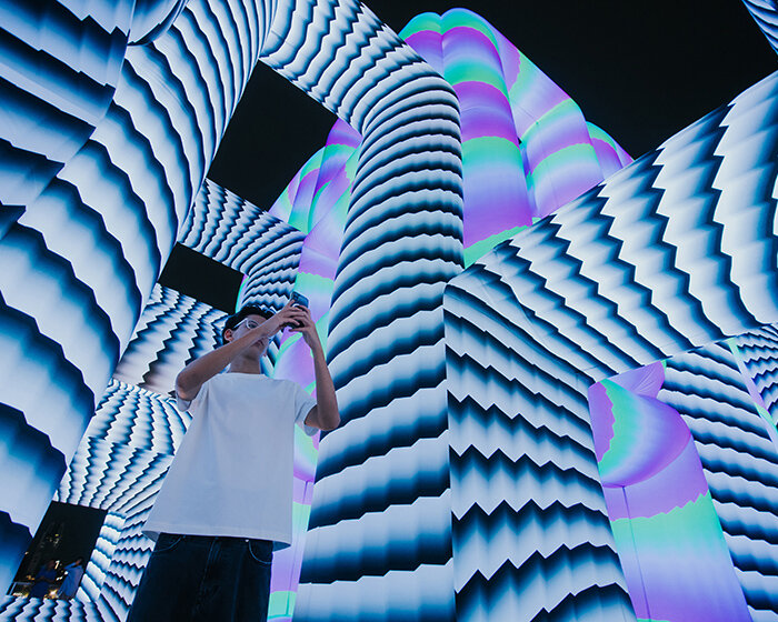 cyril lancelin's tubular installation becomes a walkable cube of light and color in singapore