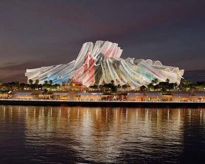 gehry partners' billowing performing arts center to neighbor guggenheim abu dhabi
