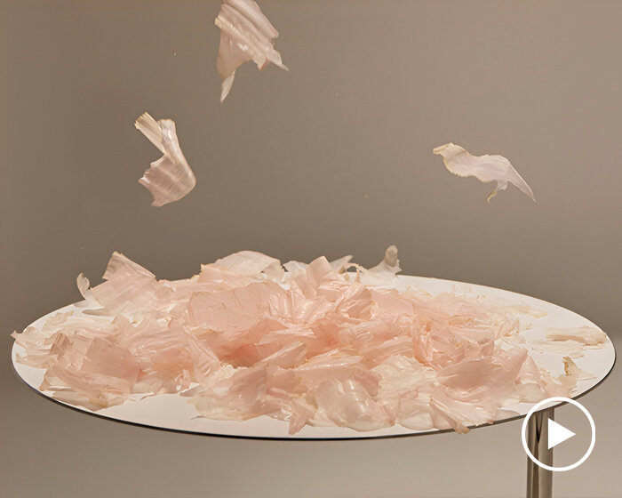 a kinetic installation shaped by shaved bonito flakes forms a continuous display system