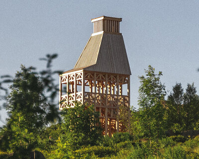 timber observation tower reinterprets kola bay's industrial shoreline in russia