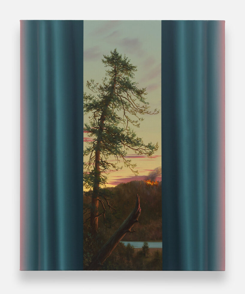 Sunset and Glowing Green Curtain Study (after Church), 2026, oil + acrylic on canvas, 32 x 26 inches