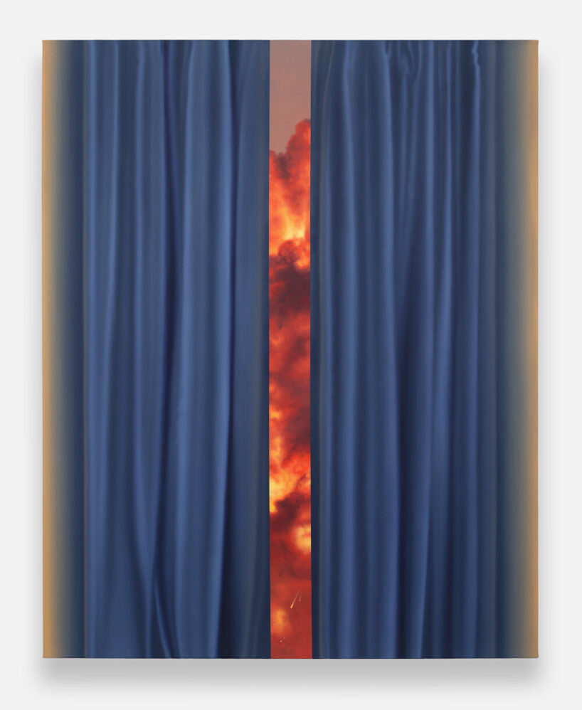 War Cloud and Glowing Blue Curtain, 2026, oil + acrylic on canvas, 60 x 48 inches
