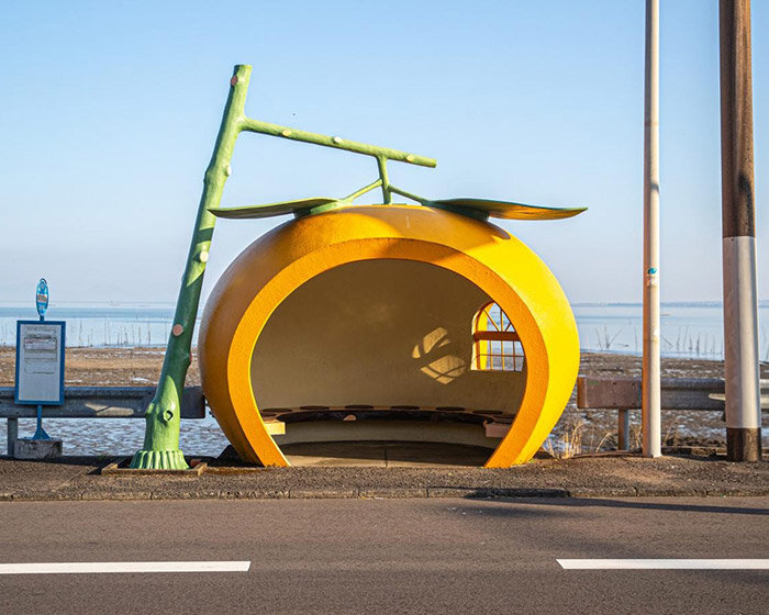 japan's fruit-shaped bus stops offer travelers a sweeter shelter