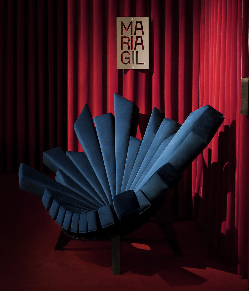 the lounge chair reinterprets casual streetwear silhouettes through intricate surface patterns and bold proportions