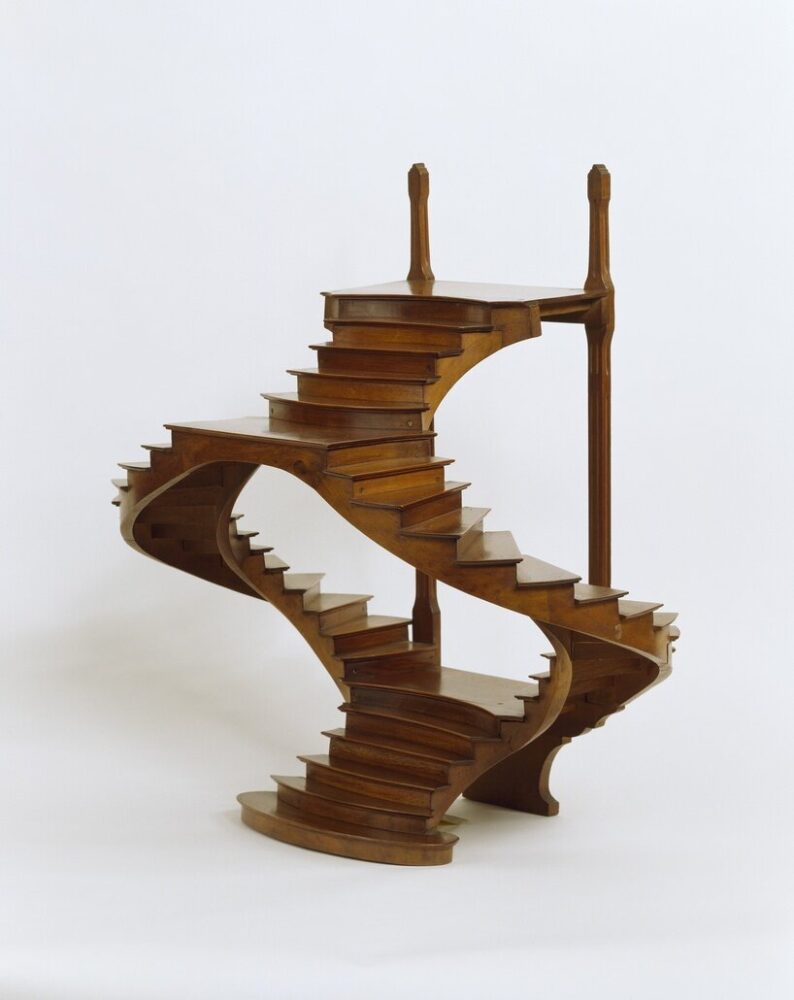 double staircase model joining at the top and base with opening at center, late 19th century