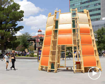 digitally fabricated plywood pavilion creates shaded curved refuge in chihuahua