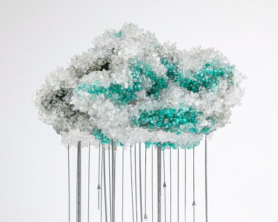 beads, crystals, and steel visualize cloud formations within exhibition in china