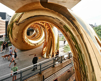 auruBOROS golden installation by plastique fantastique spirals across new york’s high line