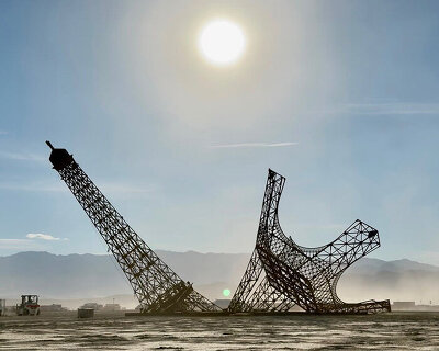 broken eiffel tower crashes into nevada desert for burning man 2026