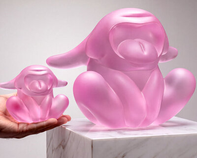 crystal animal sculptures freeze the open-mouthed gesture of a roar