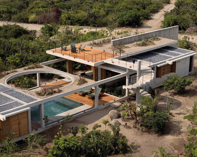 planted roof connects concrete casa cieno by TAC to oaxacan coast