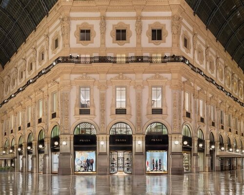prada galleria unfolds across eight floors of fashion, art, history and pastry in milan