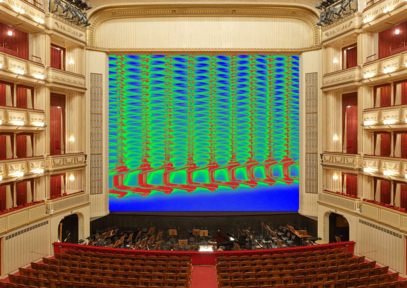 Tauba Auerbach, A Flexible Fabric of Inflexible Parts III, 2016, Safety Curtain, museum in progress, Vienna State Opera, 2016/2017, large scale picture