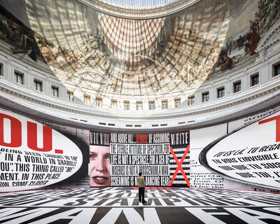 'for life is not a spectacle' barbara kruger wraps tadao ando’s rotunda in monumental texts