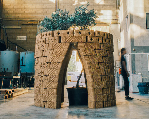 robotically 3D printed earth bricks wrap multispecies habitat around olive tree