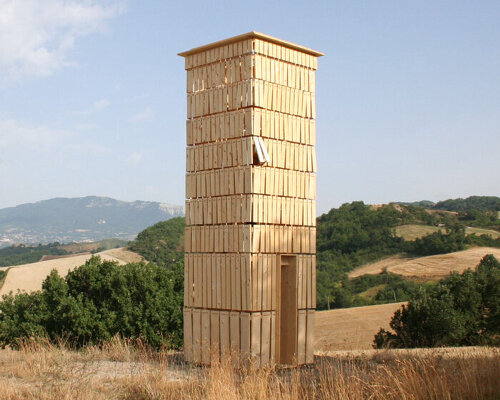 moving shingles envelop timber tower reinterpreting lunano’s stone architecture