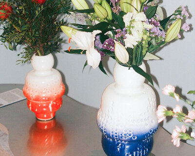 generative code patterns trace across MM collective’s ceramic flower vases